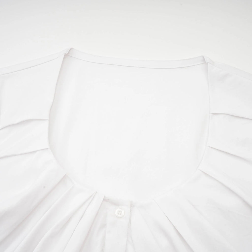 Tullia Shirt White Pleat Detail Thigh Length Self Tie
