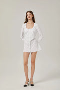 Tullia Shirt White Pleat Detail Thigh Length Self Tie