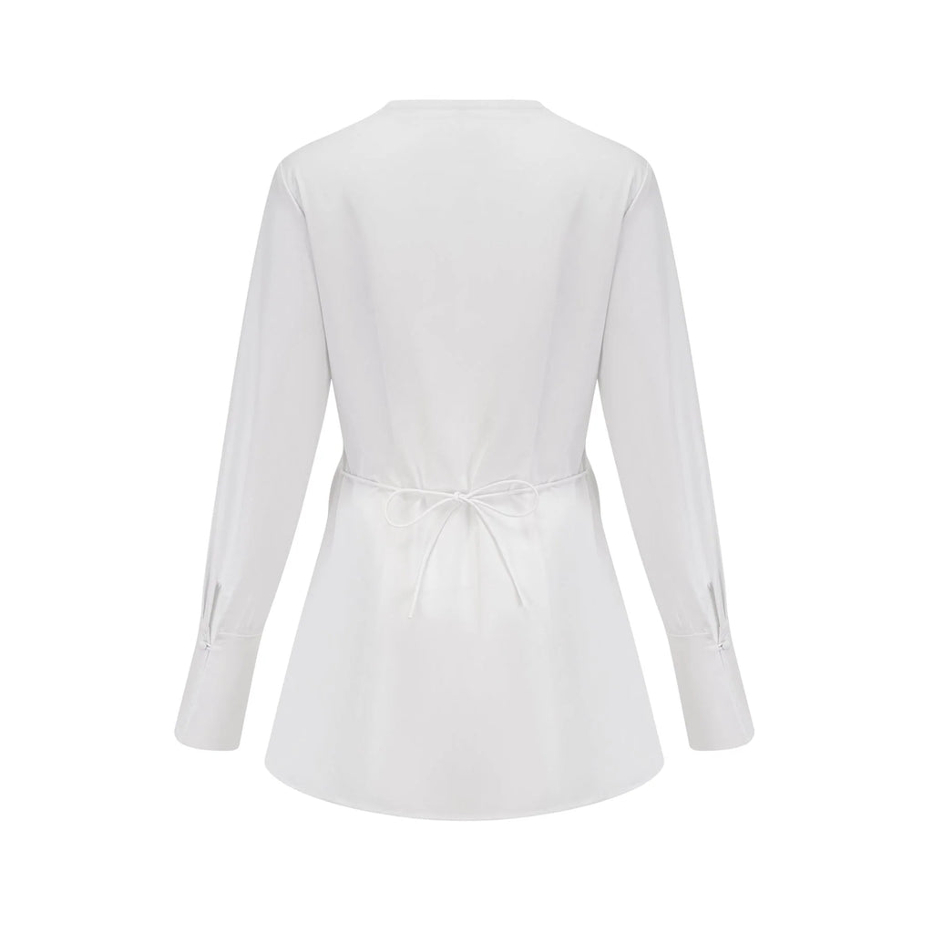 Tullia Shirt White Pleat Detail Thigh Length Self Tie