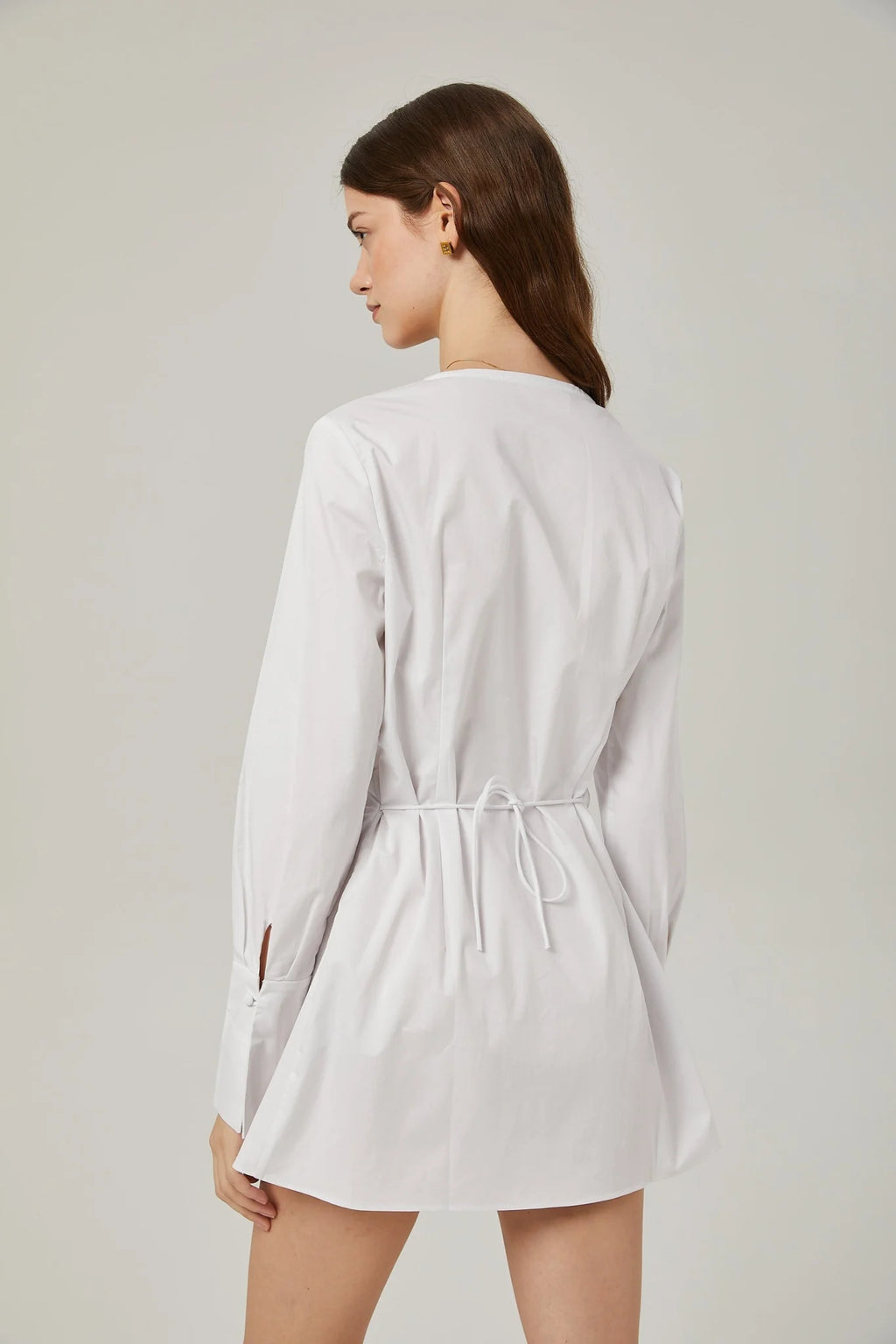 Tullia Shirt White Pleat Detail Thigh Length Self Tie