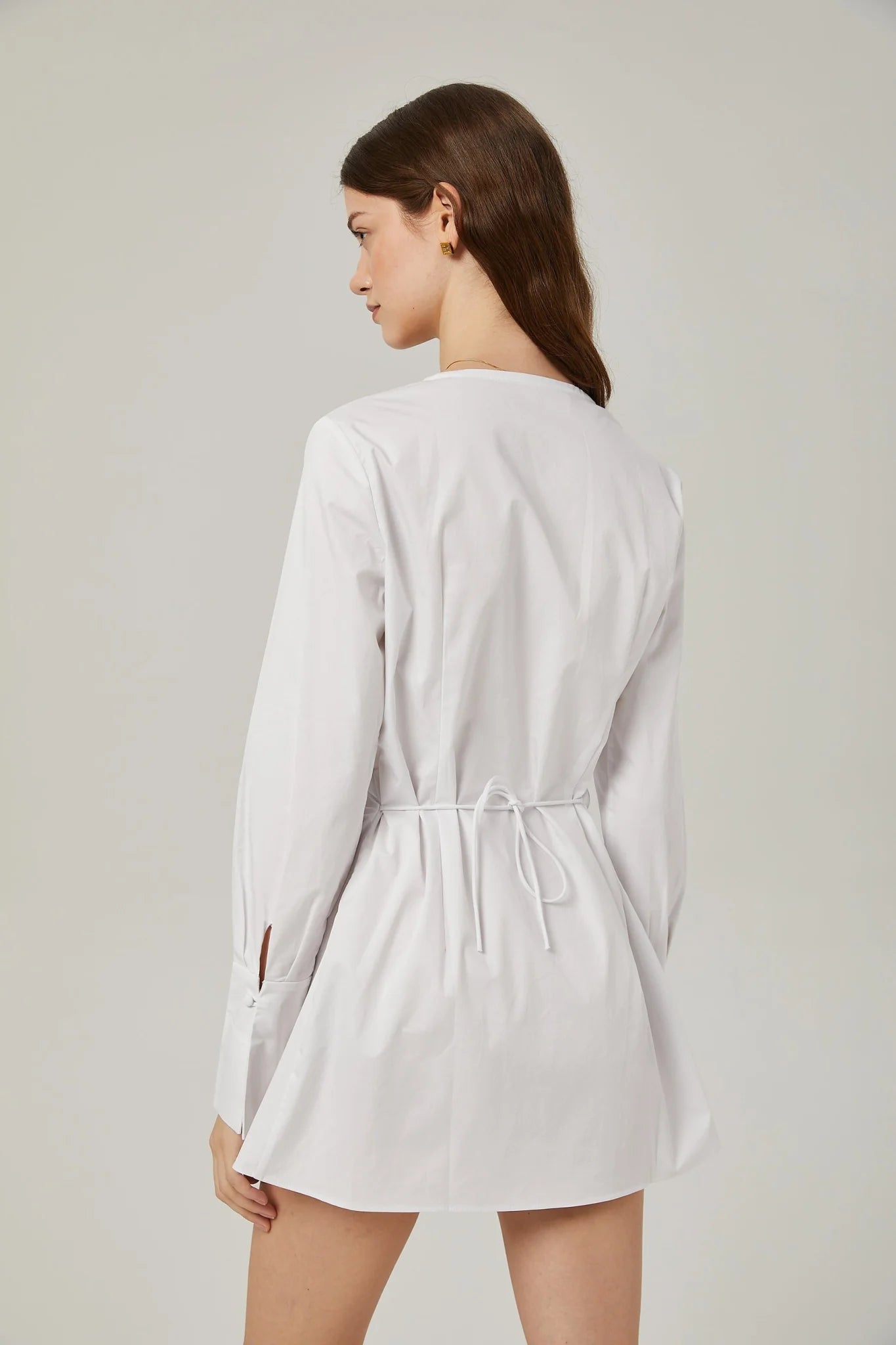Tullia Shirt White Pleat Detail Thigh Length Self Tie
