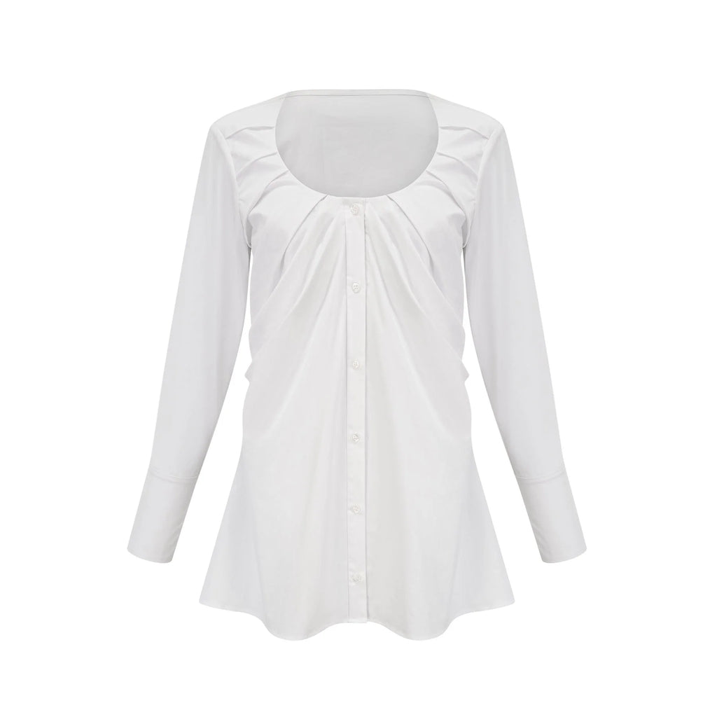 Tullia Shirt White Pleat Detail Thigh Length Self Tie