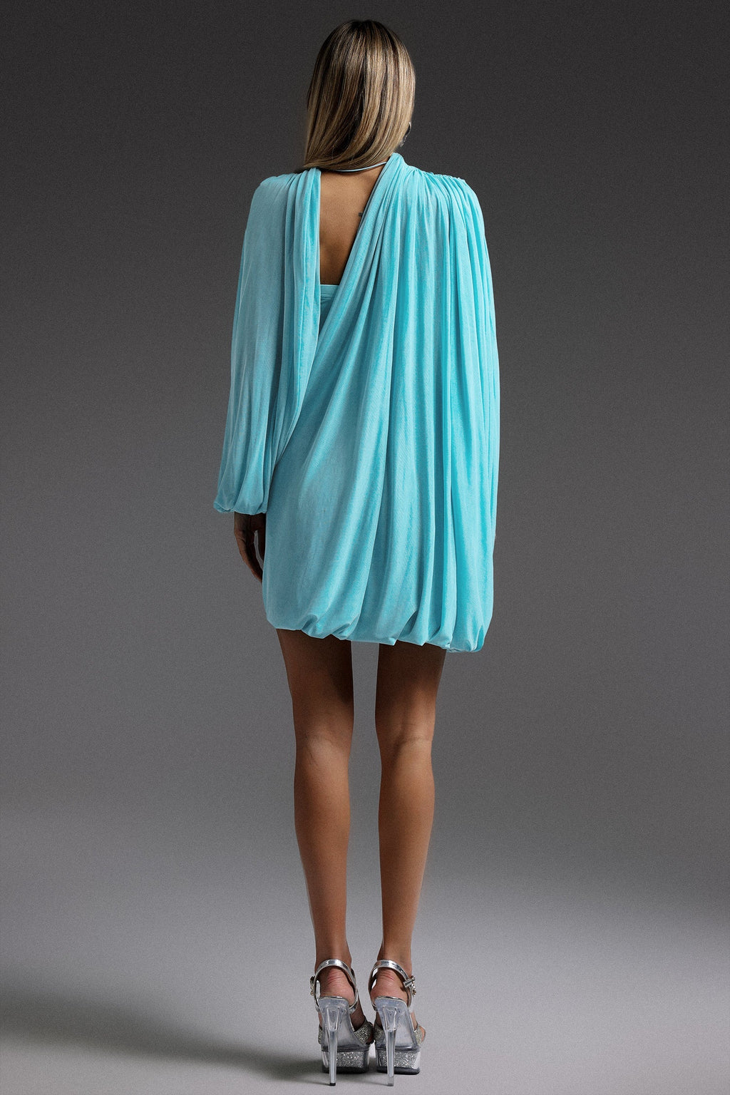 Turquoise Ternan Long Sleeve Fold Splice Mini Dress