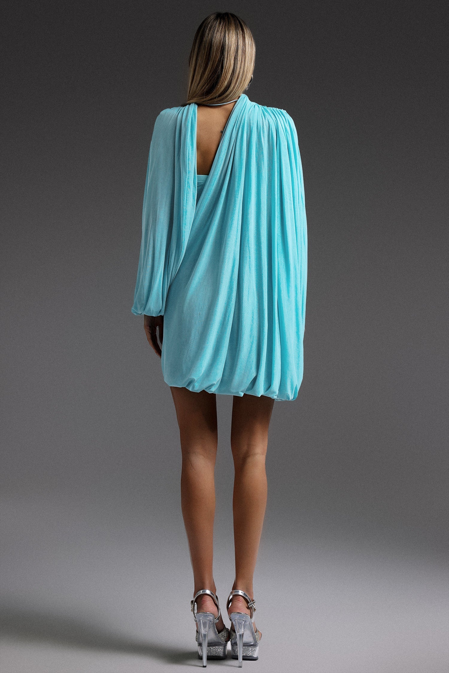 Turquoise Ternan Long Sleeve Fold Splice Mini Dress
