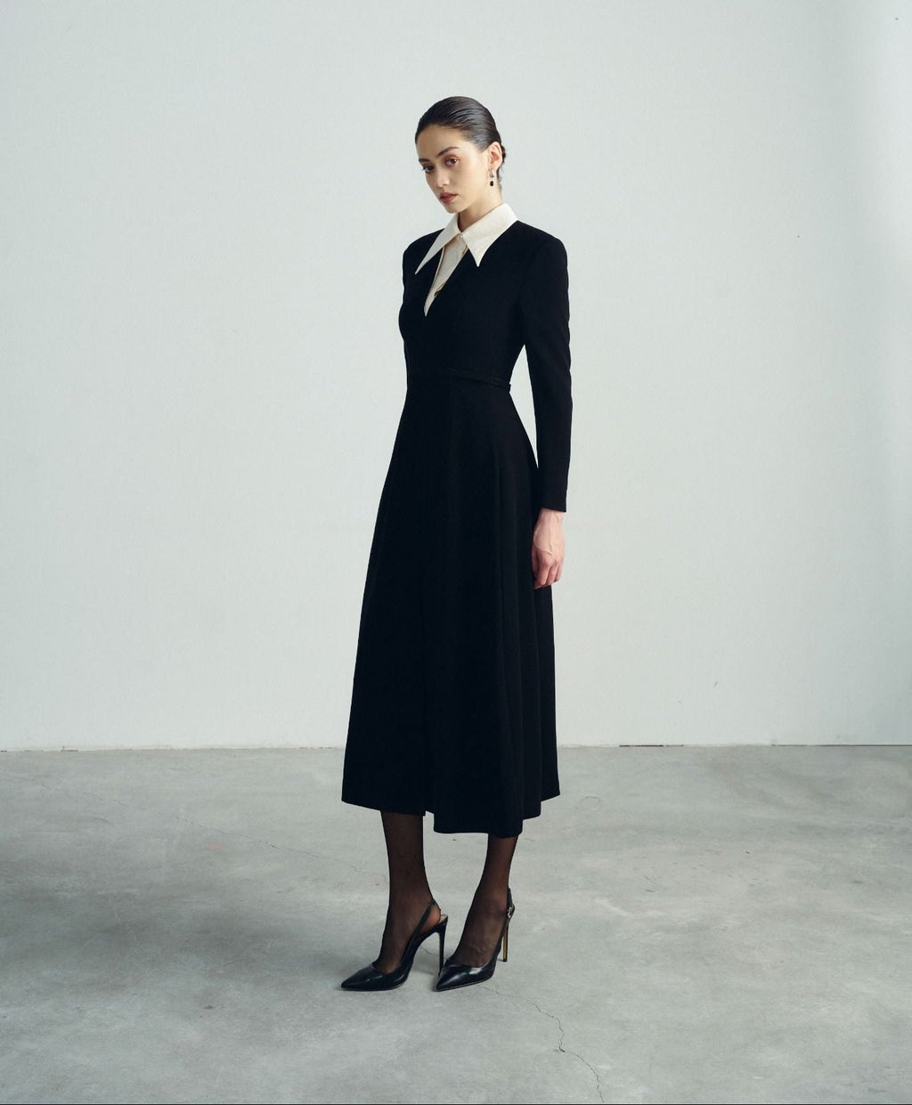 Chloe A Line Collared Midi Dress – Detachable Waist Belt – Smooth Lined Fit