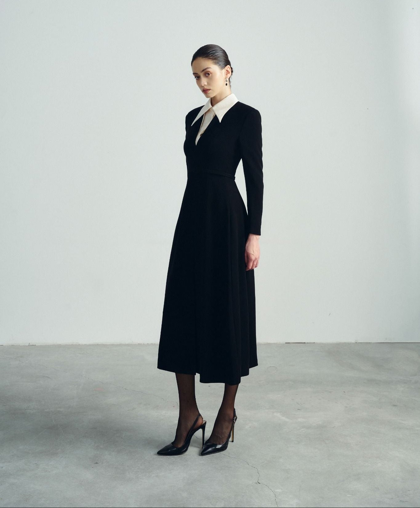 Chloe A Line Collared Midi Dress – Detachable Waist Belt – Smooth Lined Fit