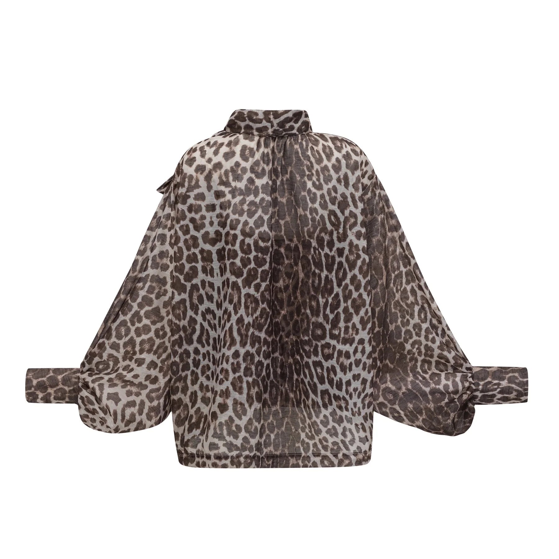 Ursula Blouse with Leopard Print Oversize Sleeves & Attached Scarf