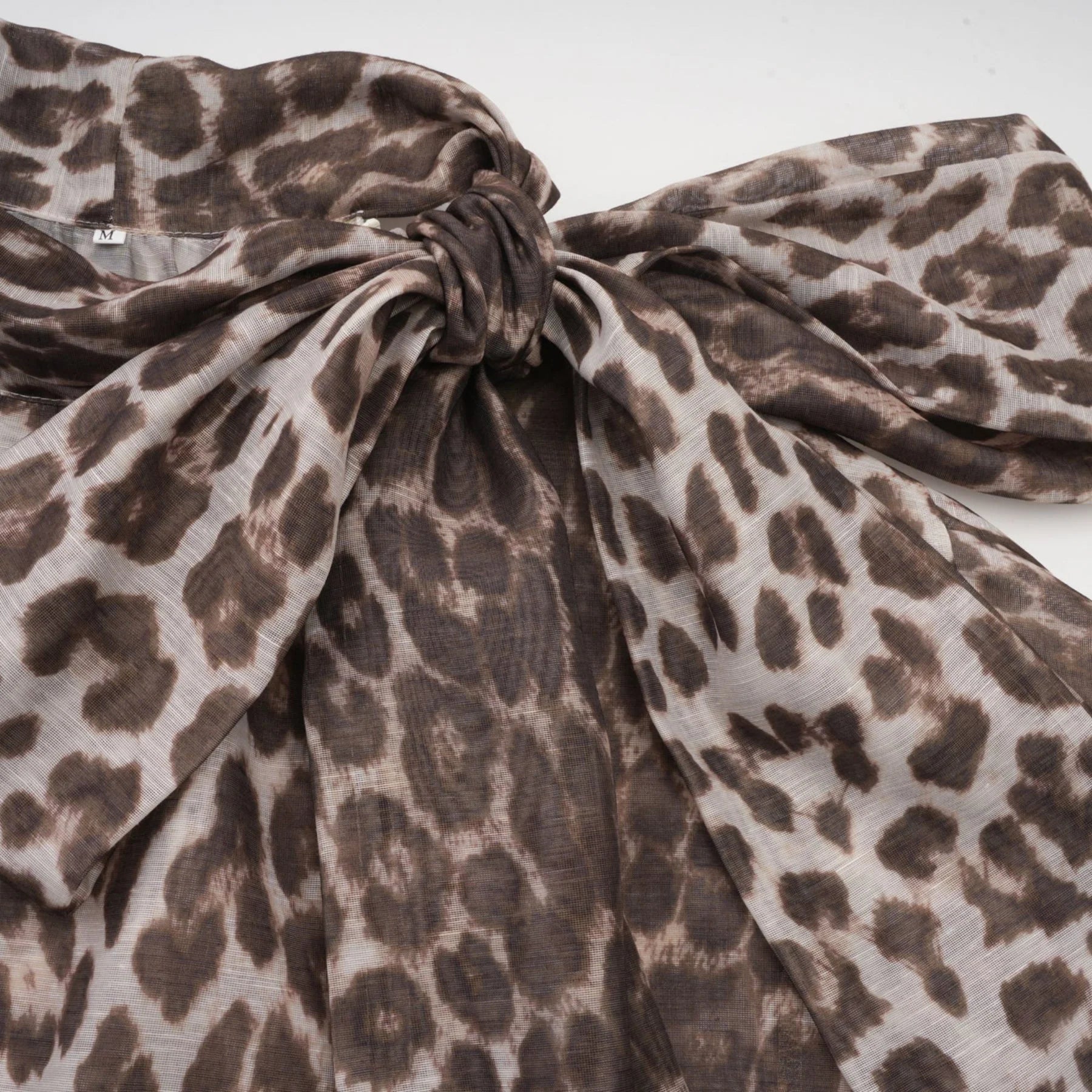 Ursula Blouse with Leopard Print Oversize Sleeves & Attached Scarf