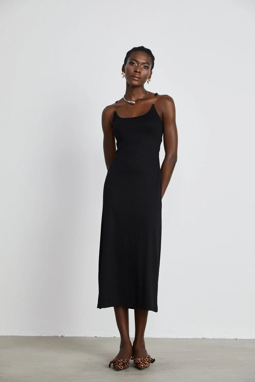 Ursula Maxi Dress in Confident Black with Transparent Straps & Low - Cut Design