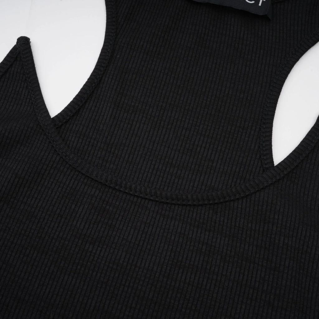 Ursula Maxi Dress in Confident Black with Transparent Straps & Low - Cut Design