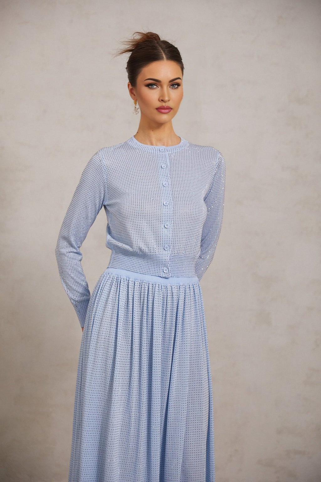 Vada Skirt & Top Set Blue Rhinestone Knitted Matching