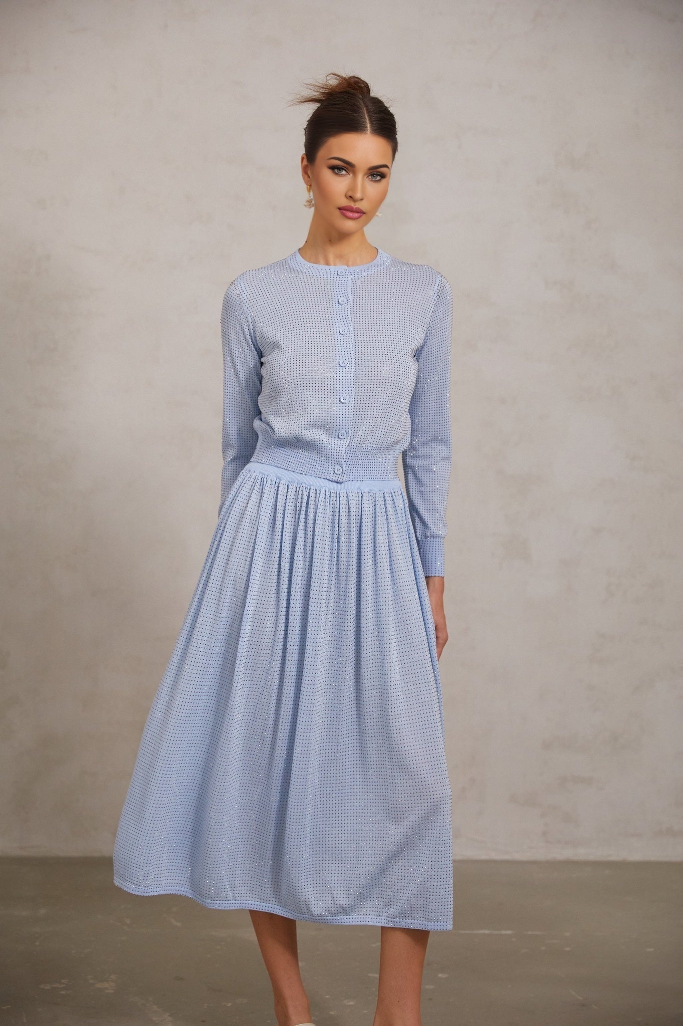 Vada Skirt & Top Set Blue Rhinestone Knitted Matching