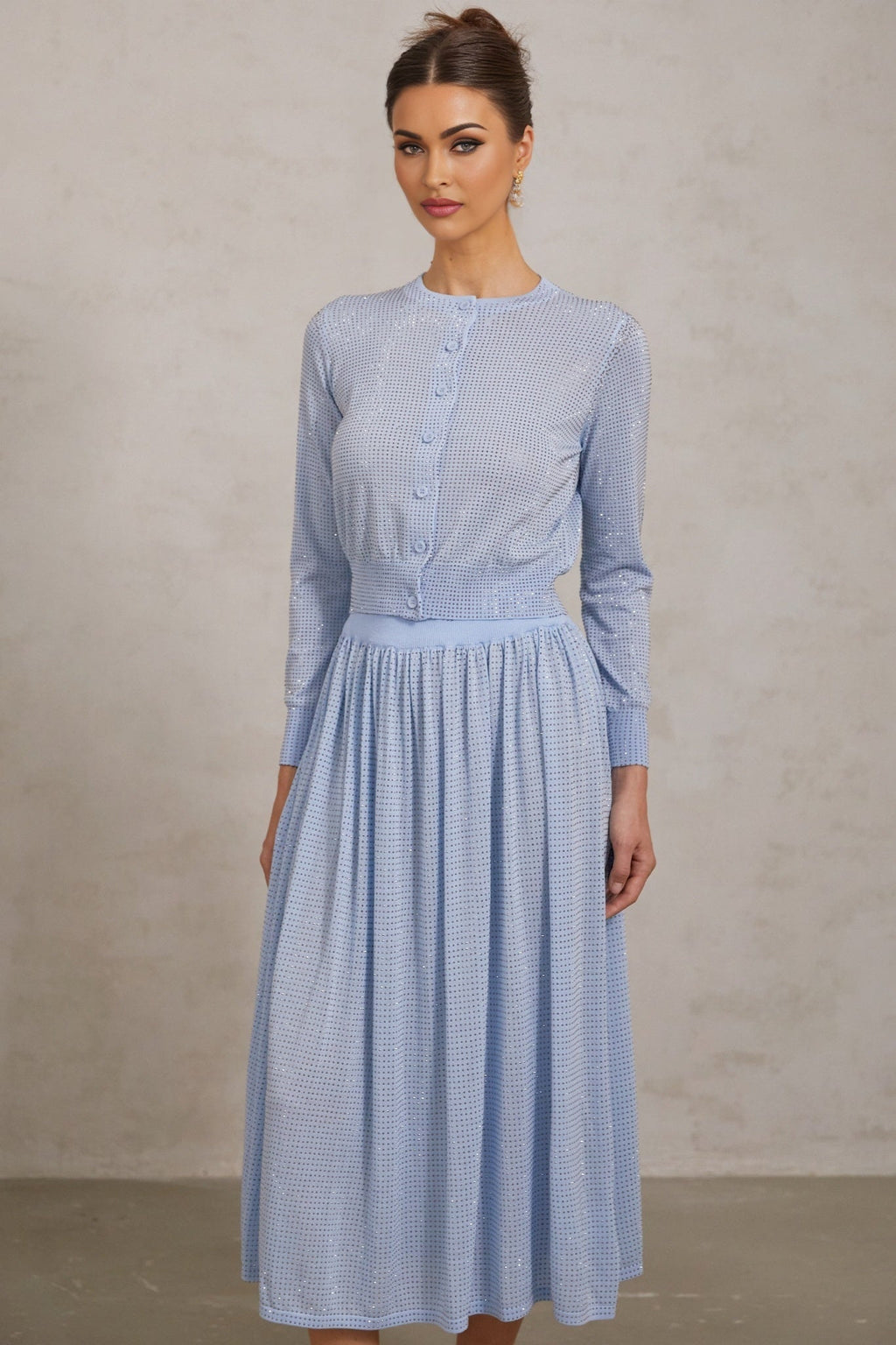 Vada Skirt & Top Set Blue Rhinestone Knitted Matching
