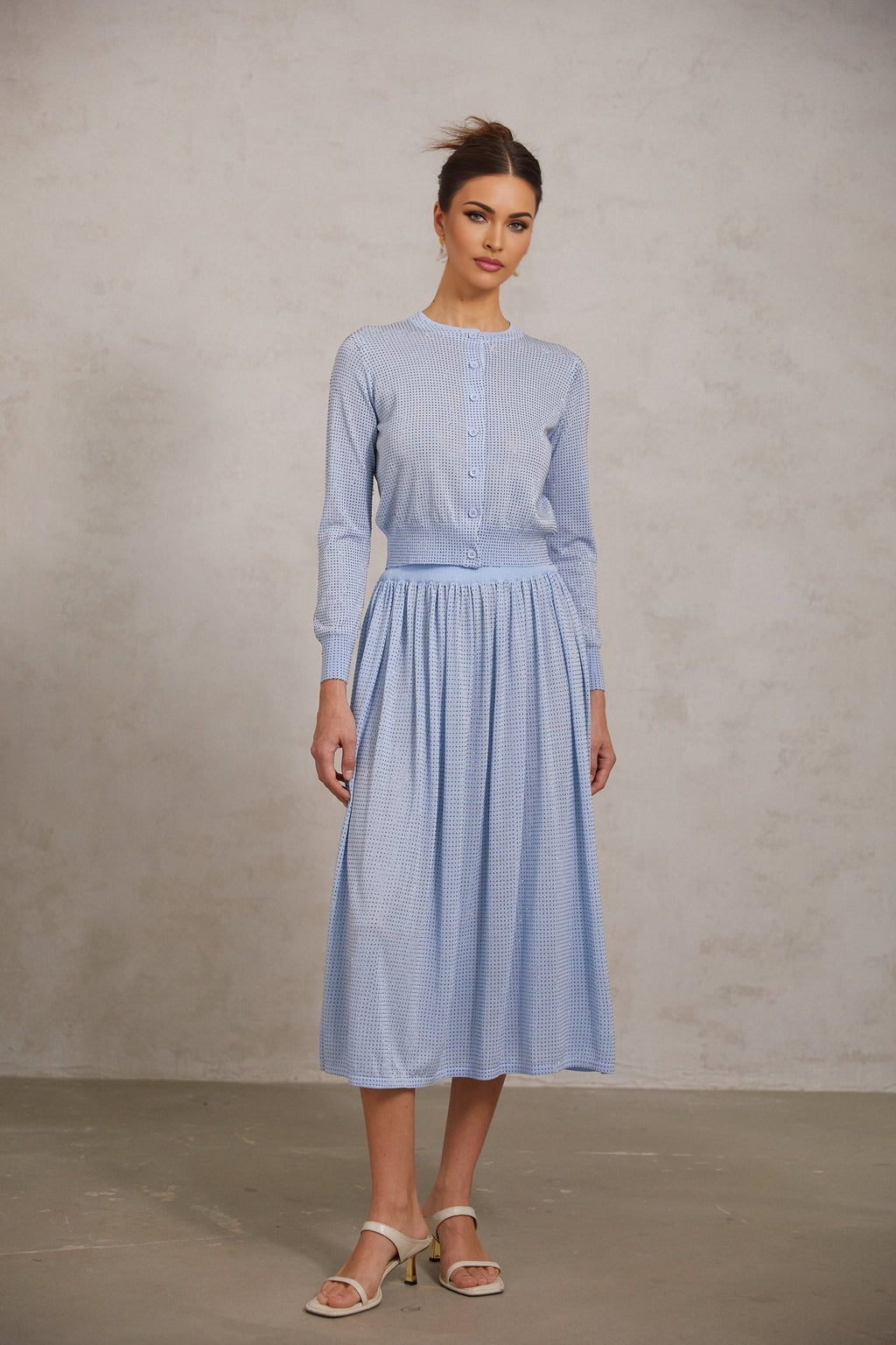 Vada Skirt & Top Set Blue Rhinestone Knitted Matching