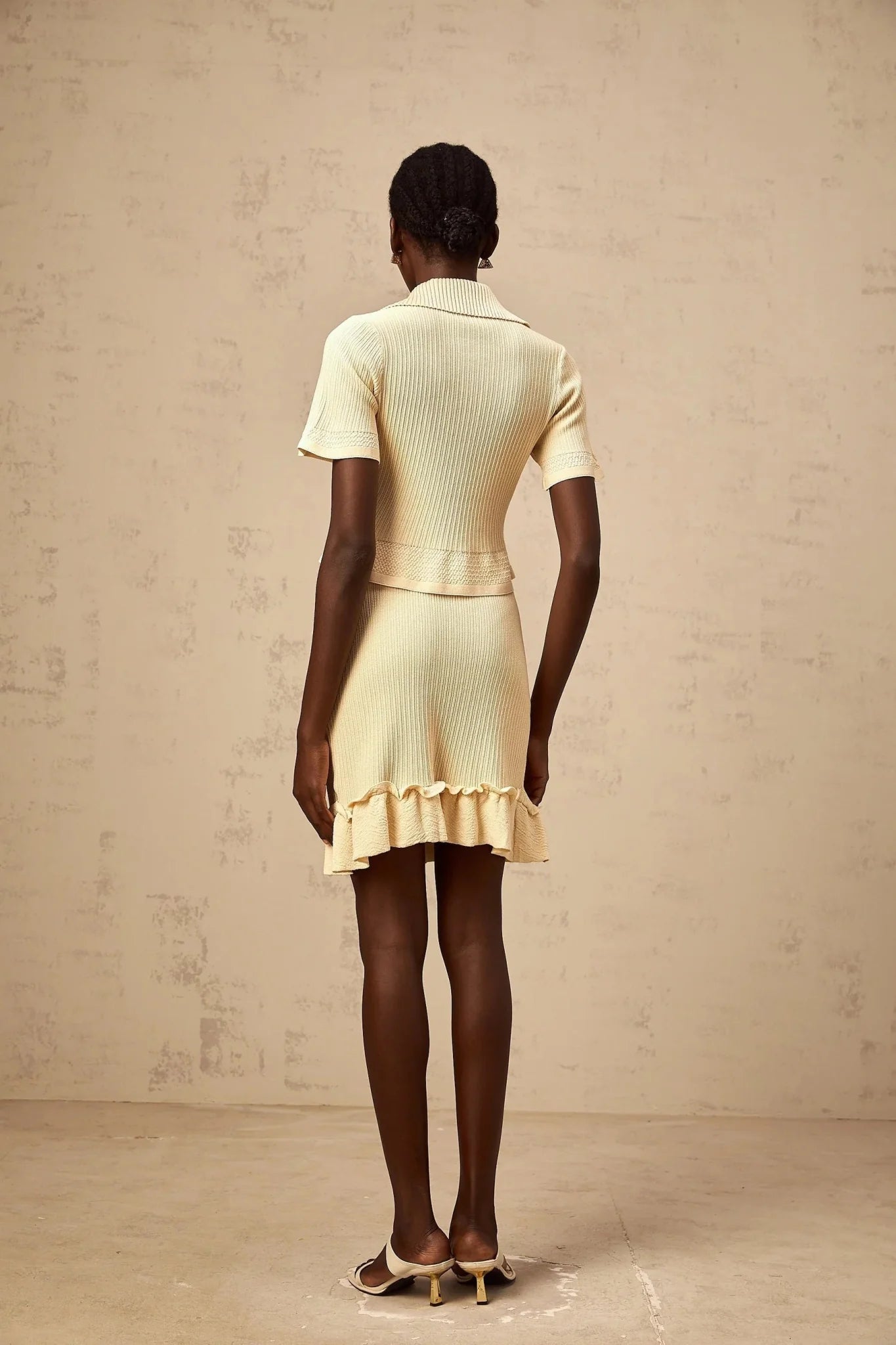 Vada Top & Skirt Set Yellow Ribbed Ruffle Hem Coord