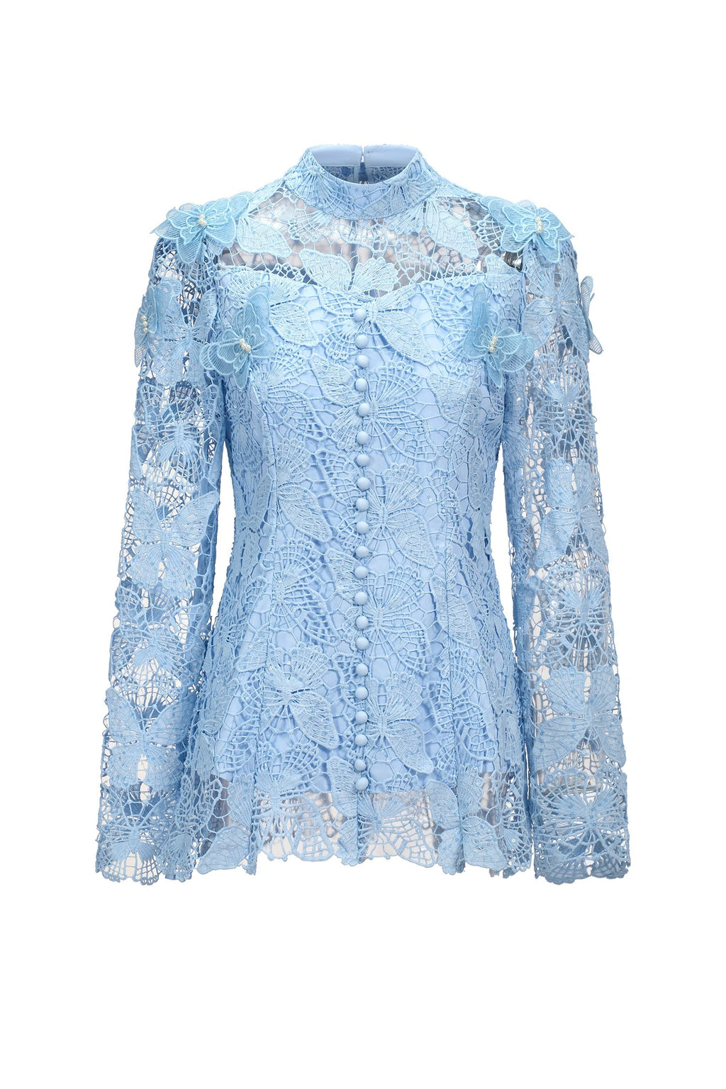 Valentina Blue Lace Floral Two Piece Dress