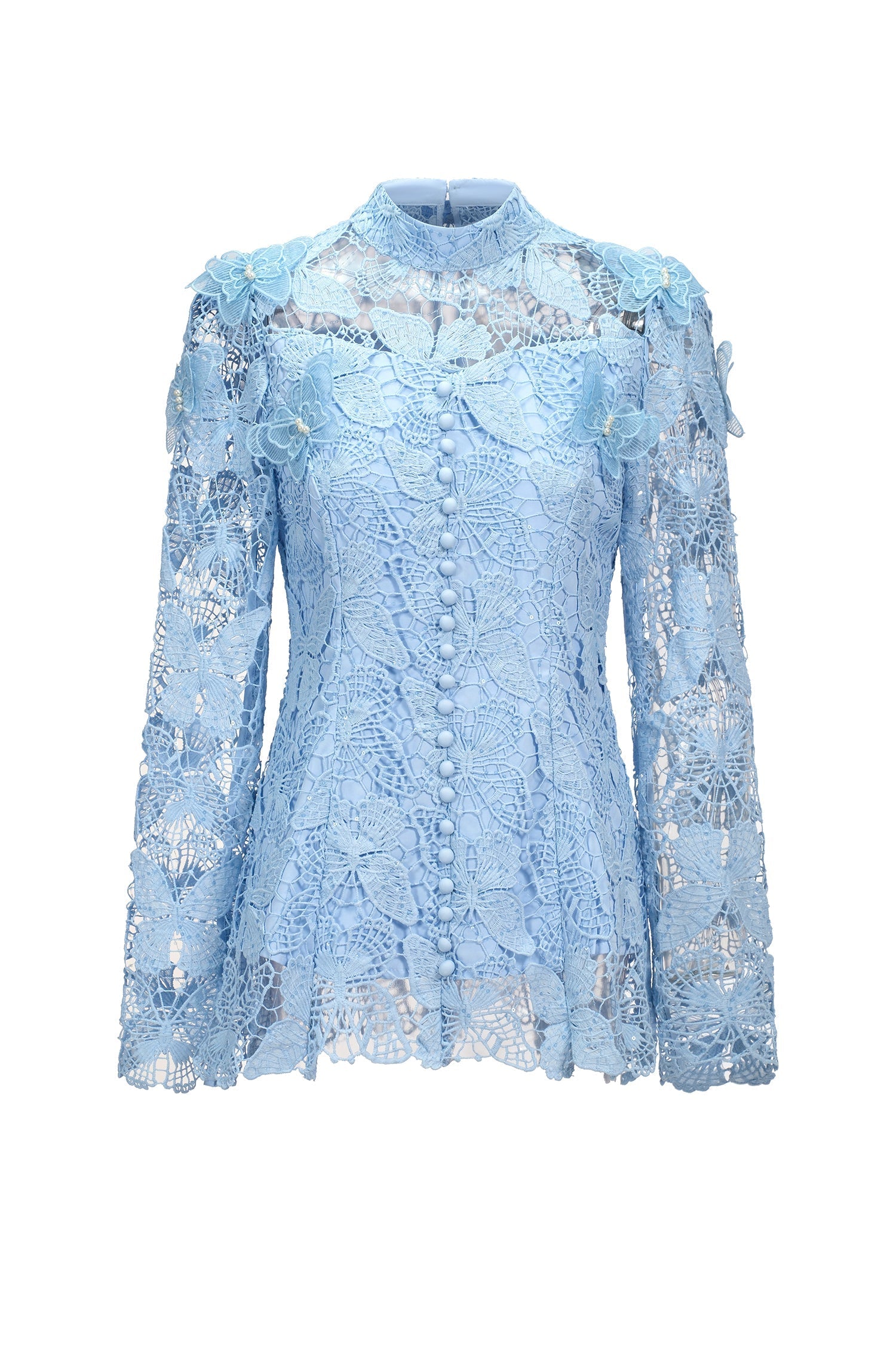Valentina Blue Lace Floral Two Piece Dress