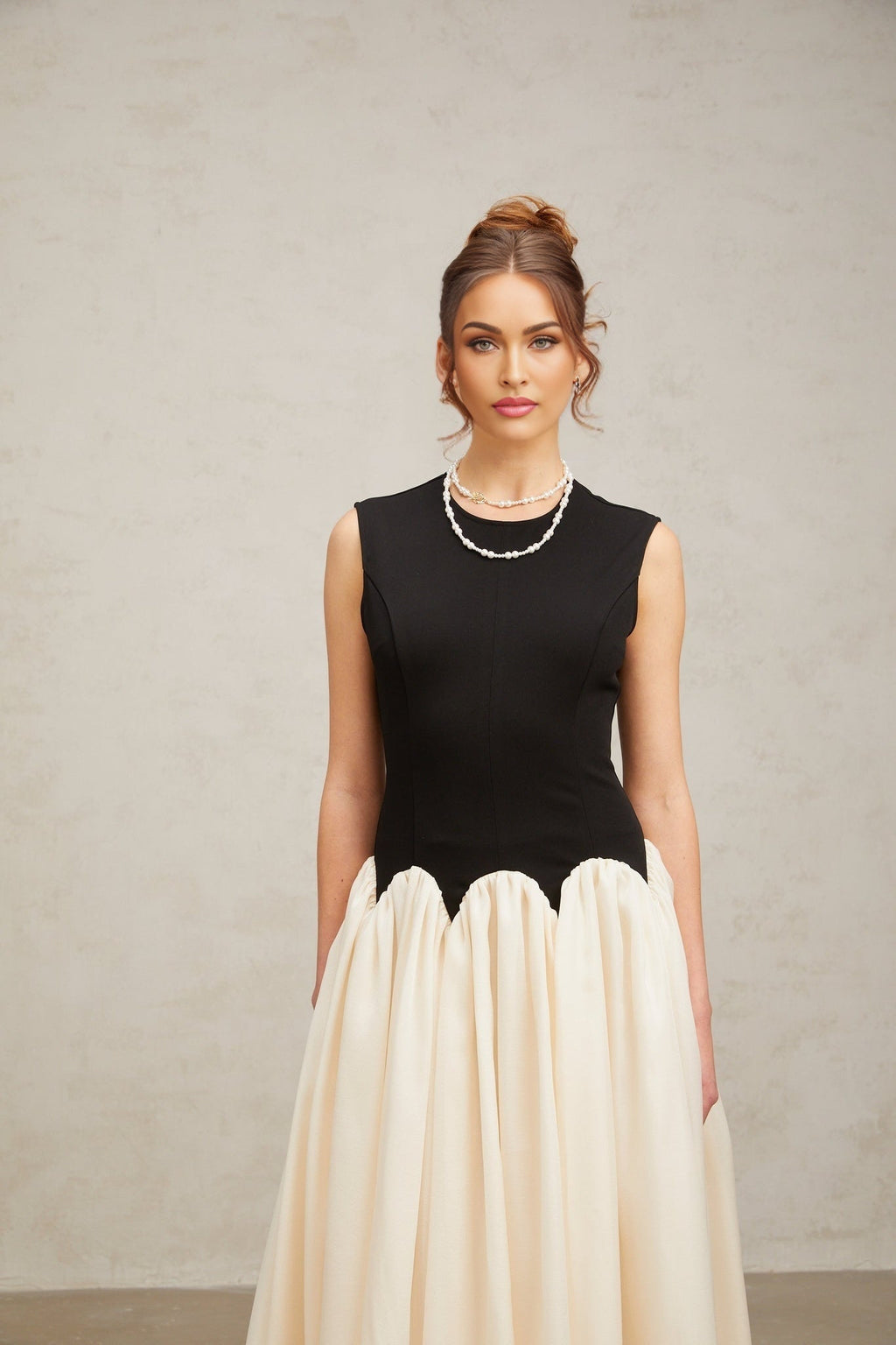 Valentina Maxi Dress - Black & Off - White Color - Blocked