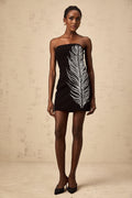 Valentina Mini Dress Black White Feather Sequin Pearl & Aline