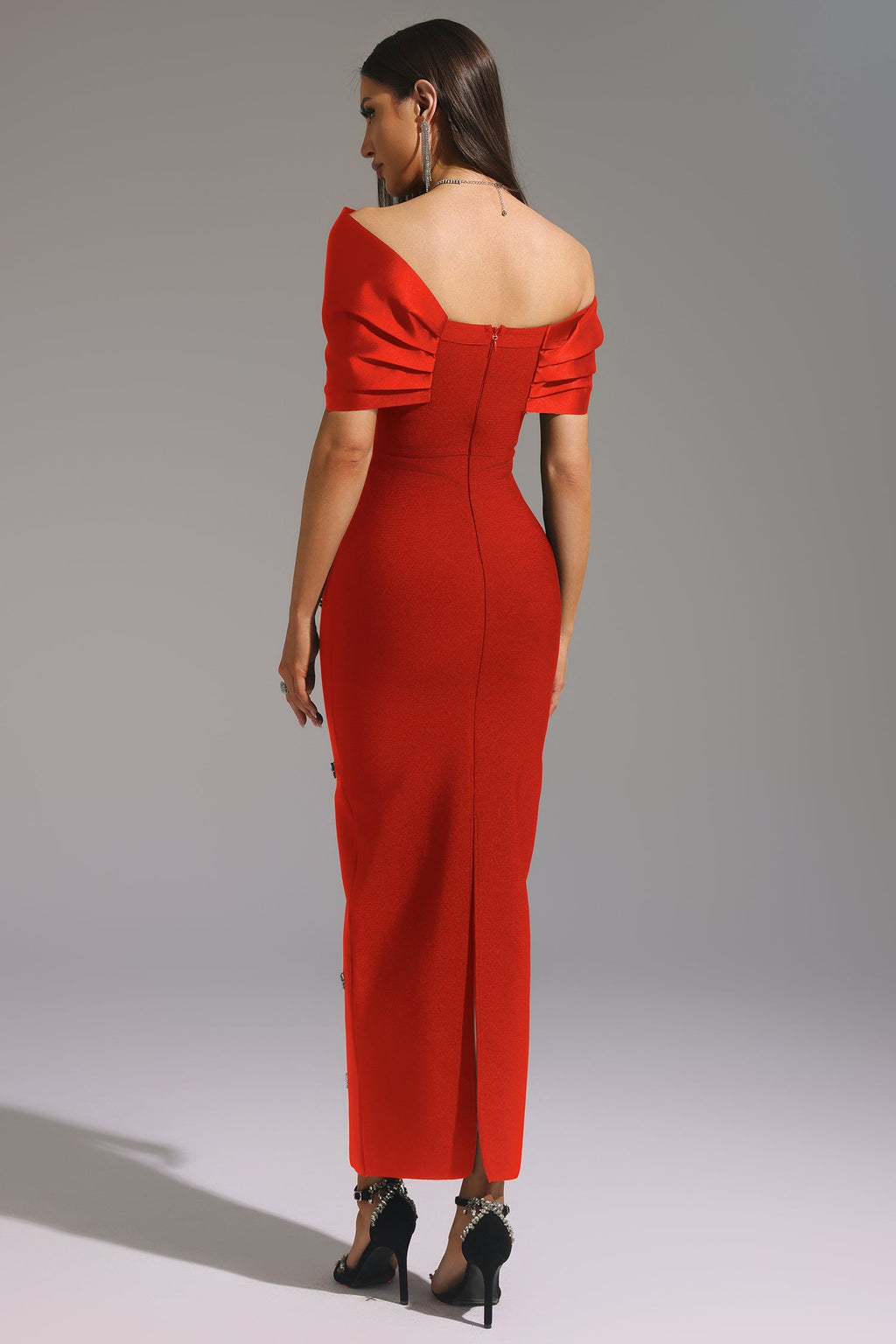 Valentina Red Diamond Detail One Shoulder Dress