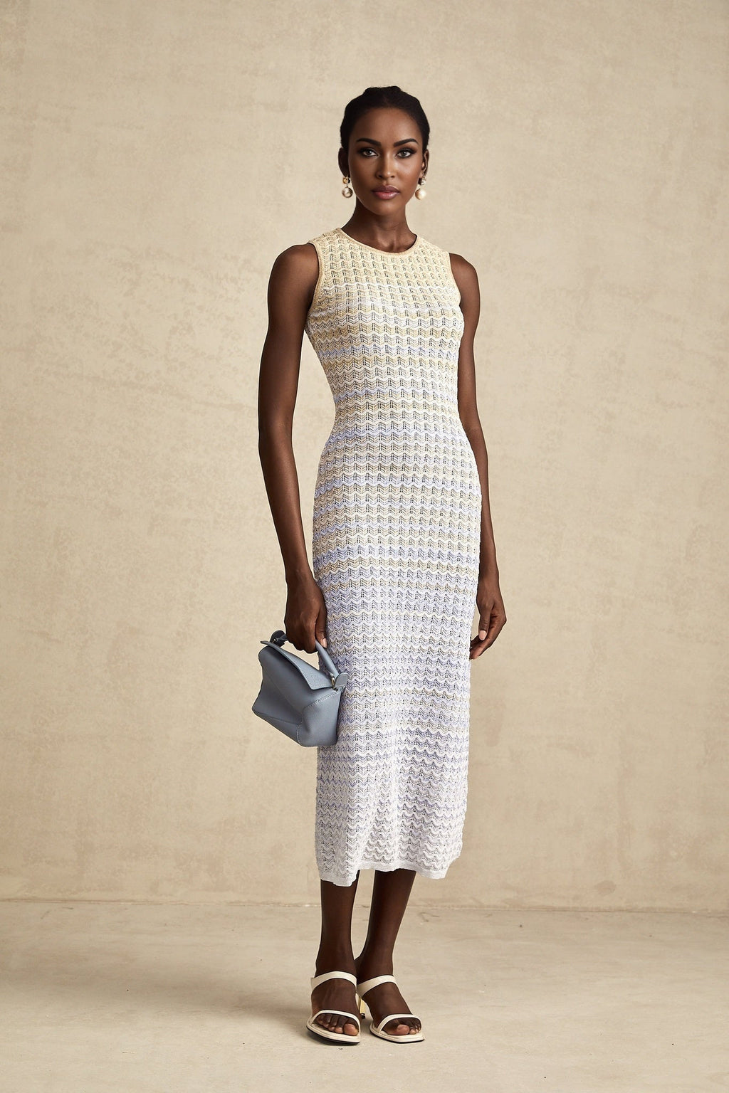 Valentina Sleeveless Round Neck Contrast Colors Midi Dress