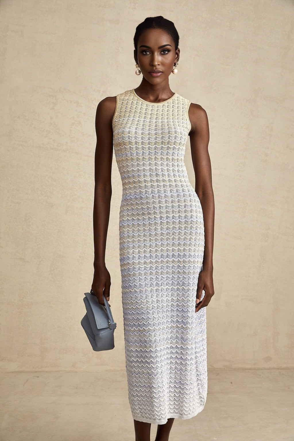 Valentina Sleeveless Round Neck Contrast Colors Midi Dress