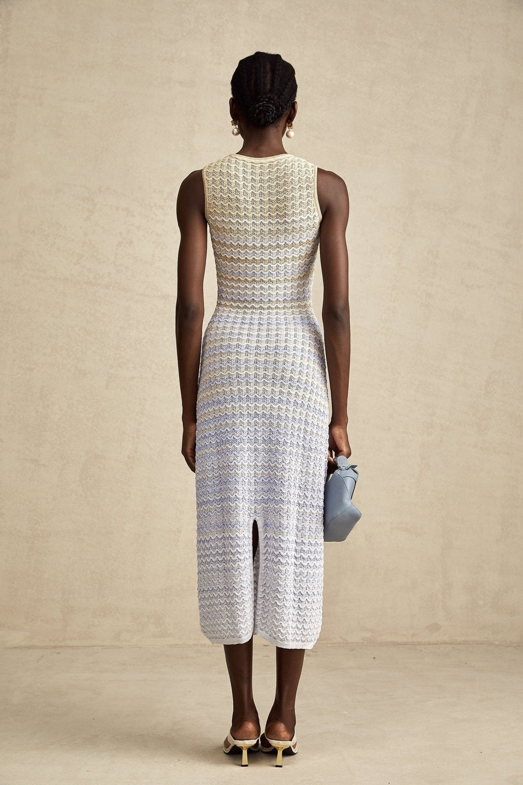 Valentina Sleeveless Round Neck Contrast Colors Midi Dress