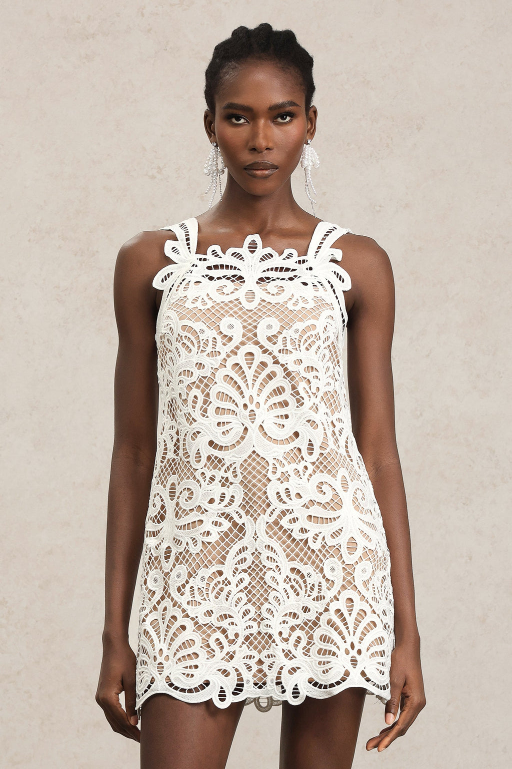 Valentina White Lace Halter Mini Dress