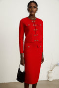 Valeria Cardigan & Skirt Red Knitted Matching Set