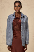 Valeria Denim Shirt Blue Rhinestone Striped Embellished