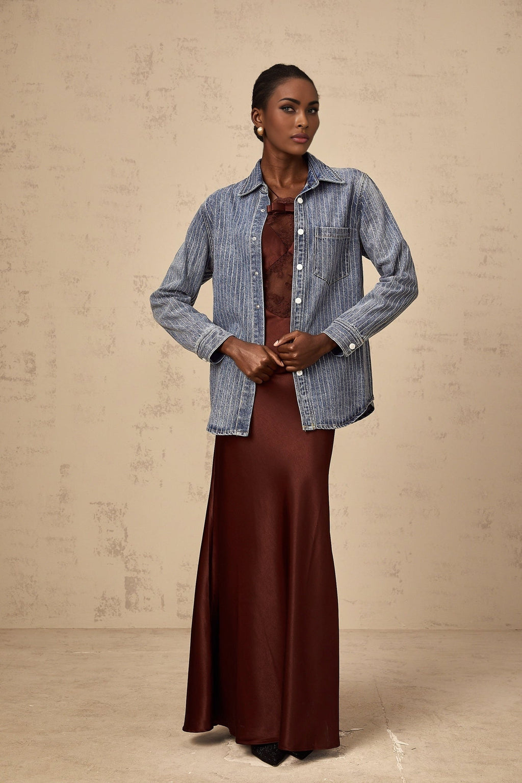 Valeria Denim Shirt Blue Rhinestone Striped Embellished