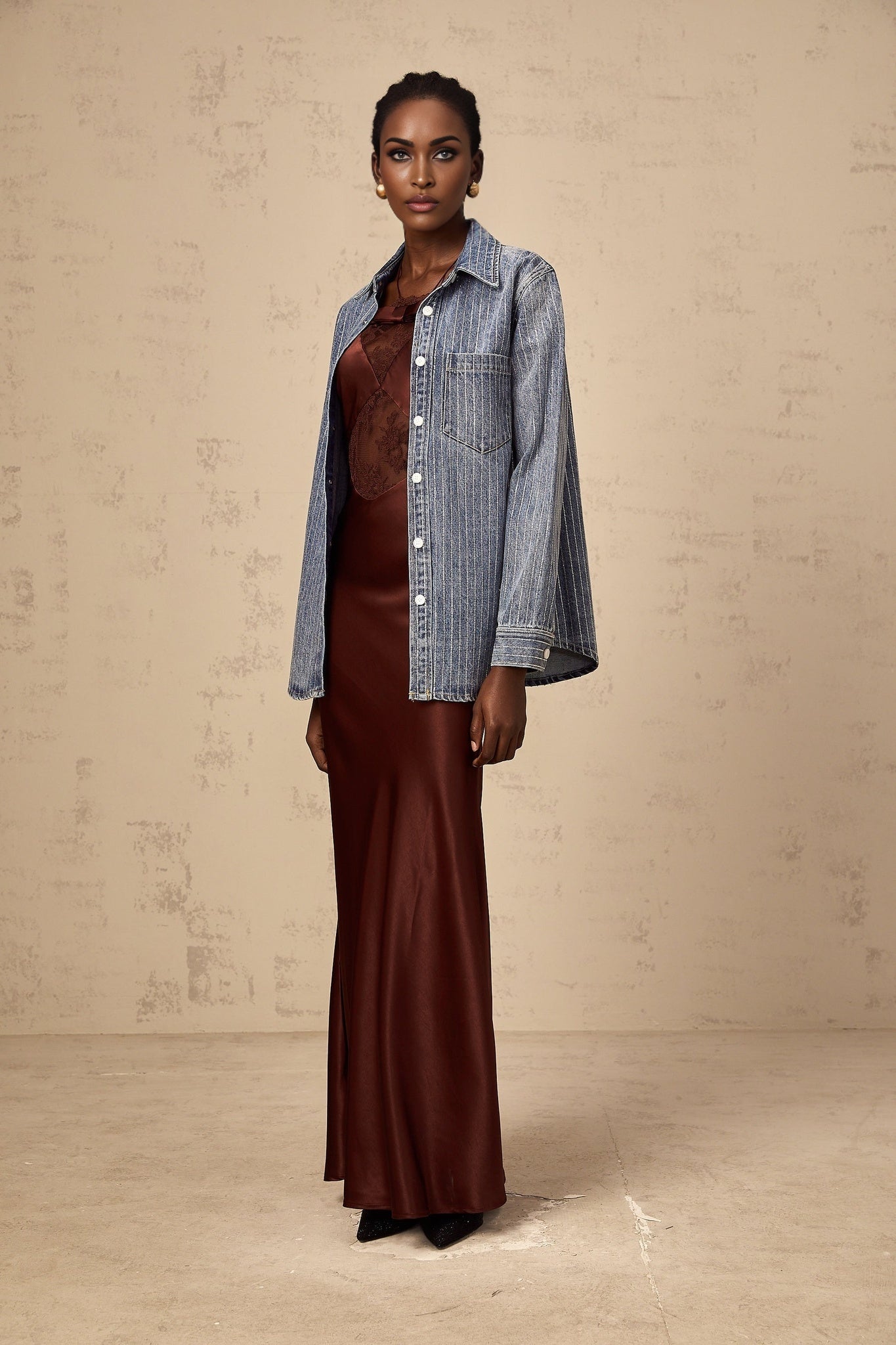 Valeria Denim Shirt Blue Rhinestone Striped Embellished