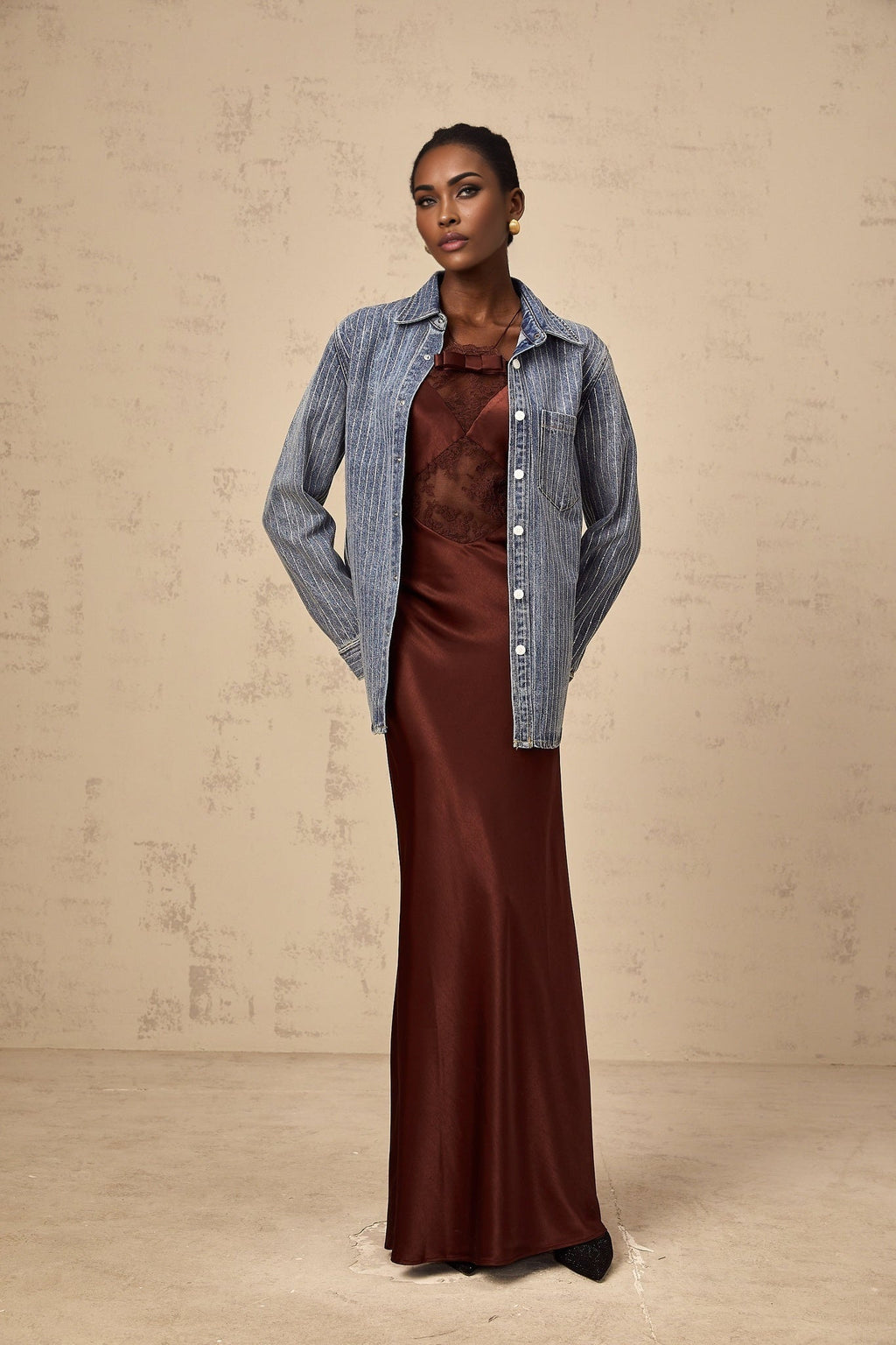Valeria Denim Shirt Blue Rhinestone Striped Embellished