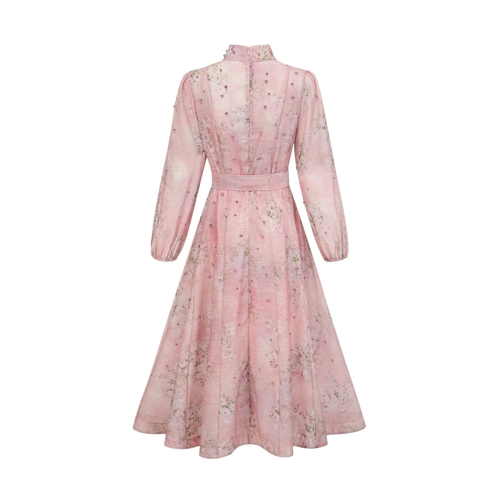 Valeria Midi Dress Floral Crystal Embellished Pink