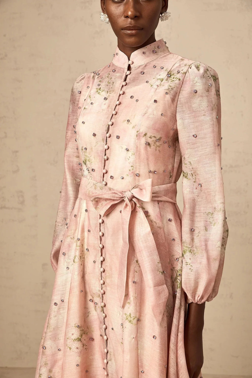 Valeria Midi Dress Floral Crystal Embellished Pink