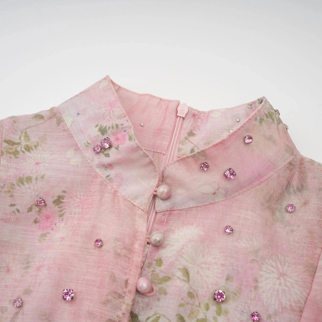 Valeria Midi Dress Floral Crystal Embellished Pink