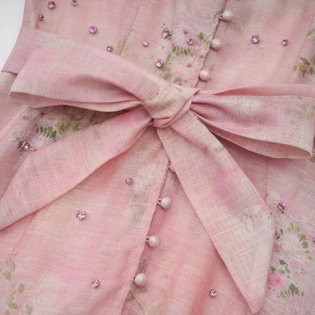 Valeria Midi Dress Floral Crystal Embellished Pink
