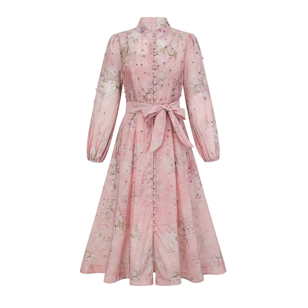 Valeria Midi Dress Floral Crystal Embellished Pink
