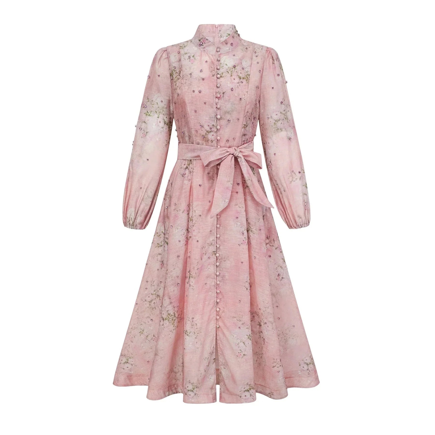 Valeria Midi Dress Floral Crystal Embellished Pink