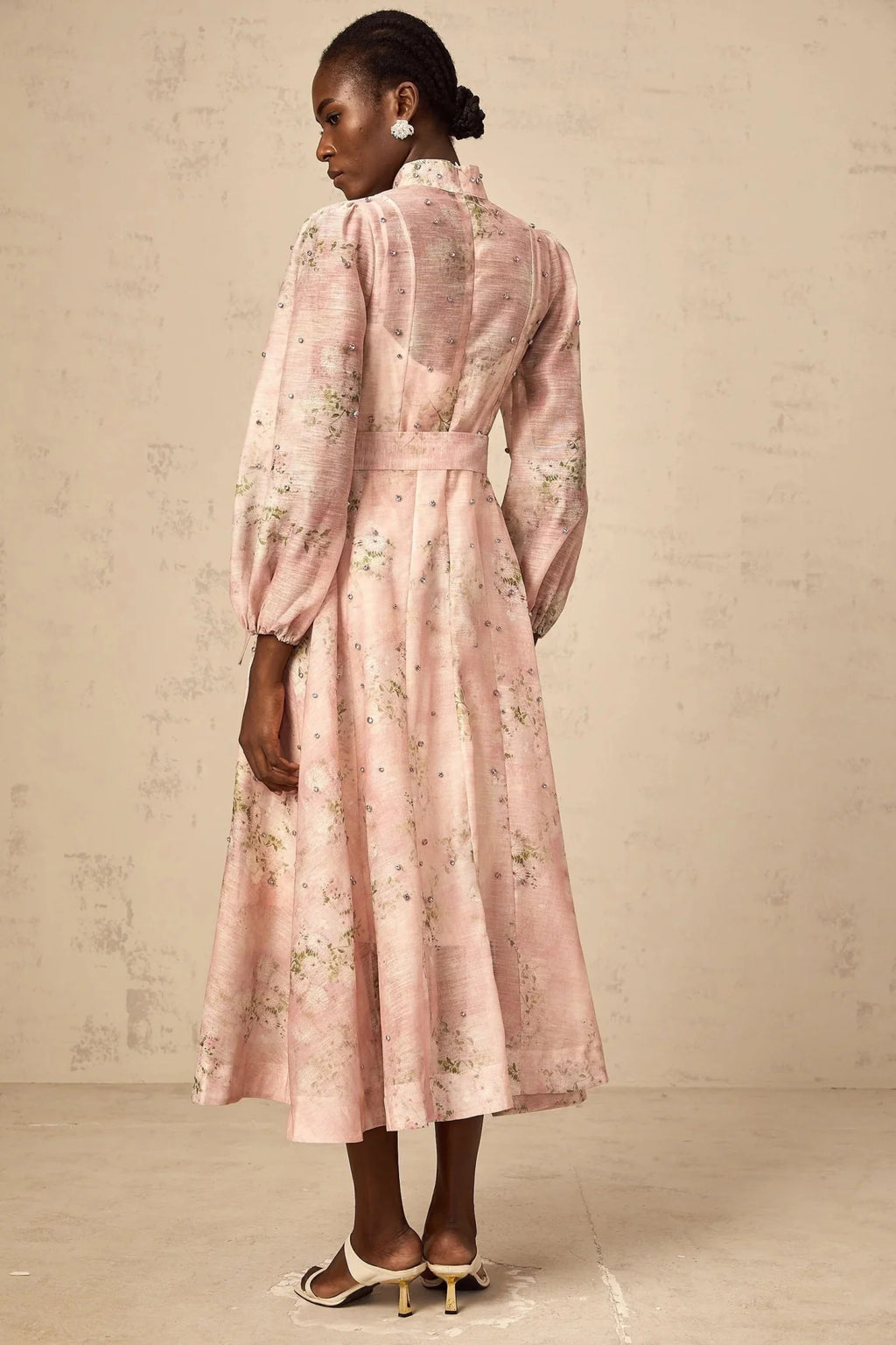 Valeria Midi Dress Floral Crystal Embellished Pink