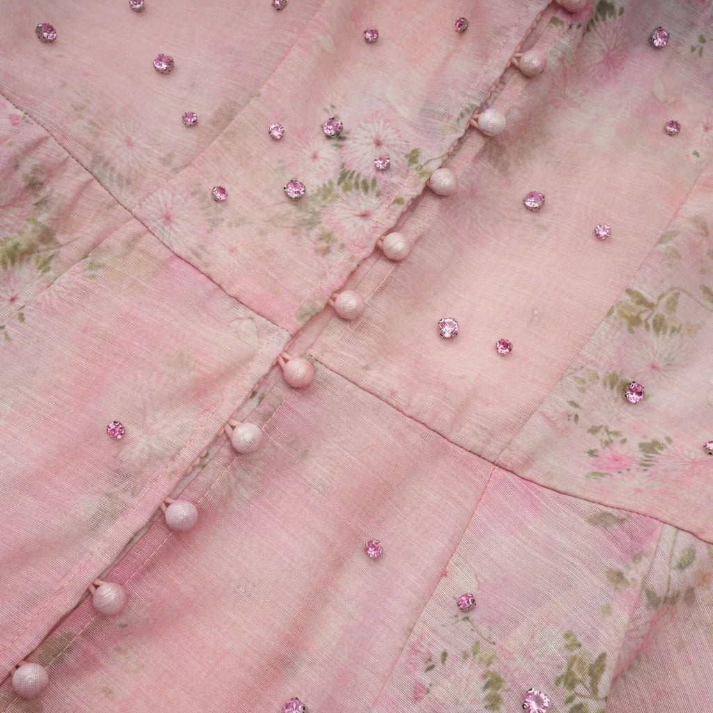 Valeria Midi Dress Floral Crystal Embellished Pink