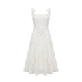 Valeria Midi Dress White Faux - Flower Square - Neck