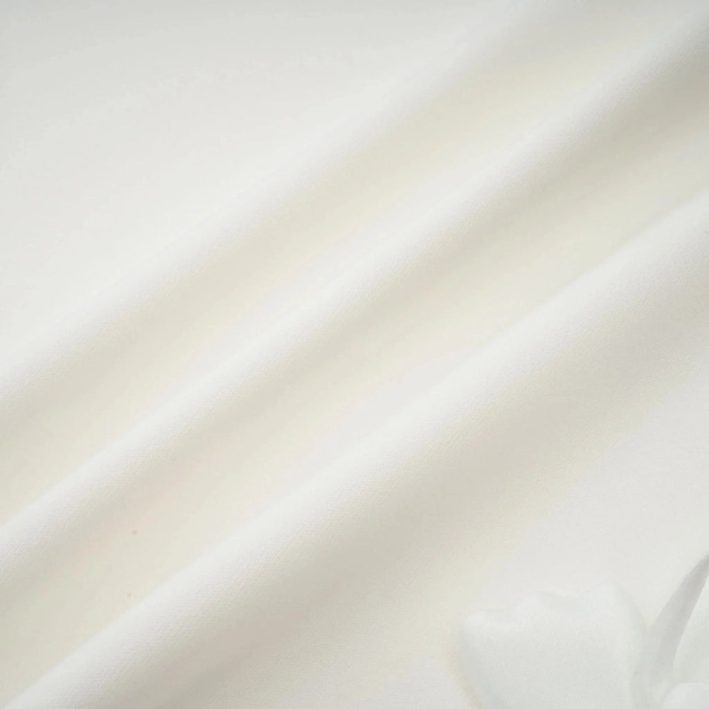 Valeria Midi Dress White Faux - Flower Square - Neck