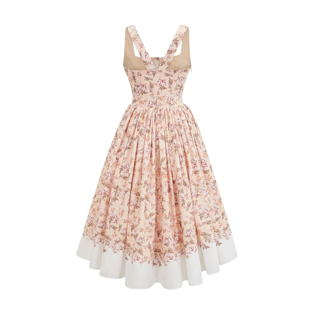Valeria Midi Dress Yellow Floral Print Buttoned Front Slit - Elegant Pleat