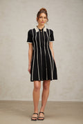 Valeria Mini Dress Black White Striped Ruffle A - Line