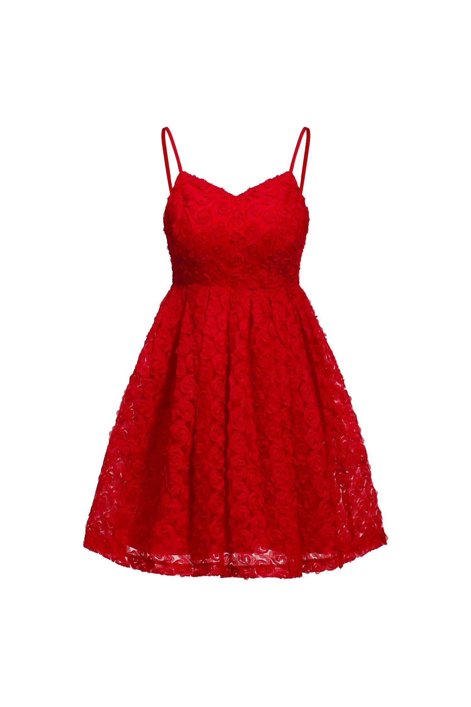 Valeria Red Floral V-Neckline Flared Dress
