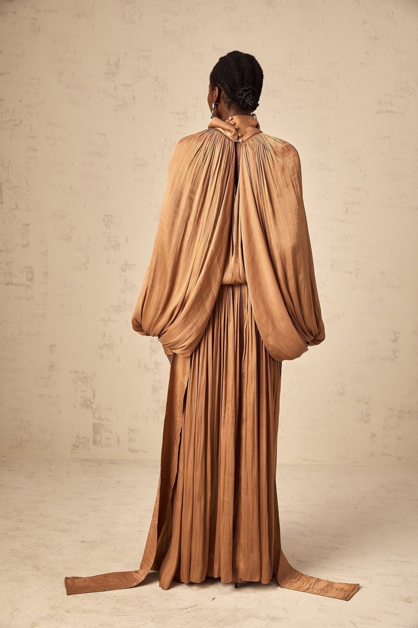 Valeriana Maxi Dress - Stylish Ribbon Tie - Neck - Dolman Sleeves