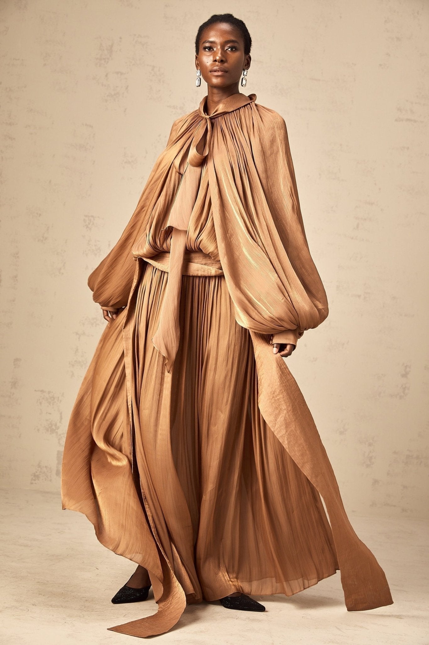 Valeriana Maxi Dress - Stylish Ribbon Tie - Neck - Dolman Sleeves