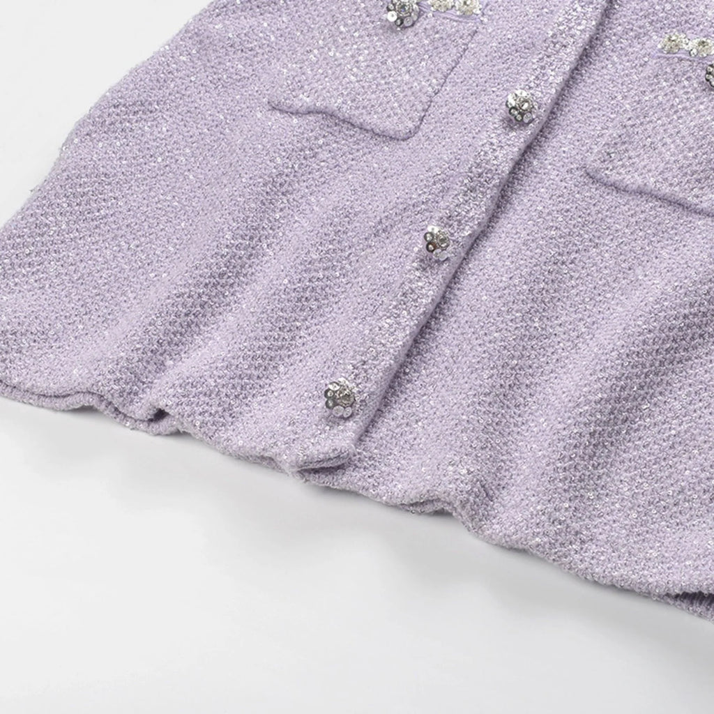 Valeriana Mini Dress Purple Sequin Crystal Embellished Pocketed