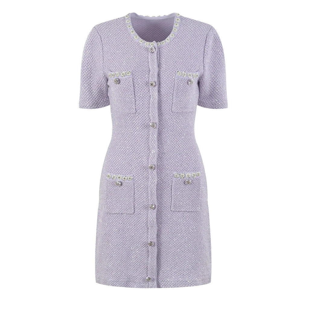 Valeriana Mini Dress Purple Sequin Crystal Embellished Pocketed